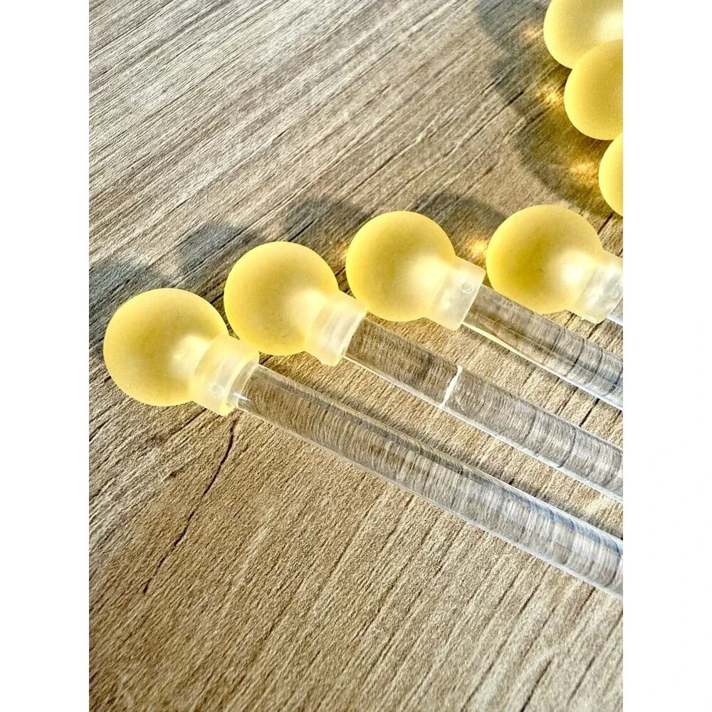 Yellow Lemon Ball Tipped Swizzle Sticks Set Of 8 Clear Acrylic Vintage Barware